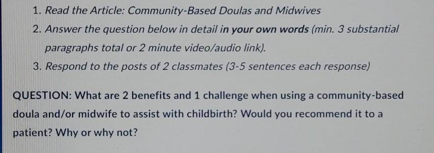 1. Read the Article: Community-Based Doulas and