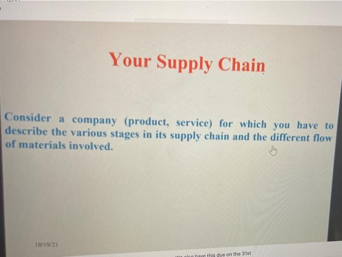 write detailed answer please! Your Supply Chain