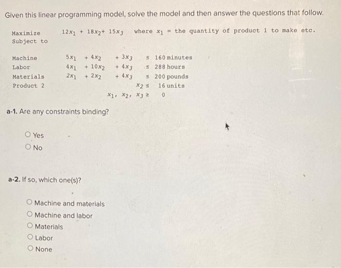 Given this linear programming model, solve the