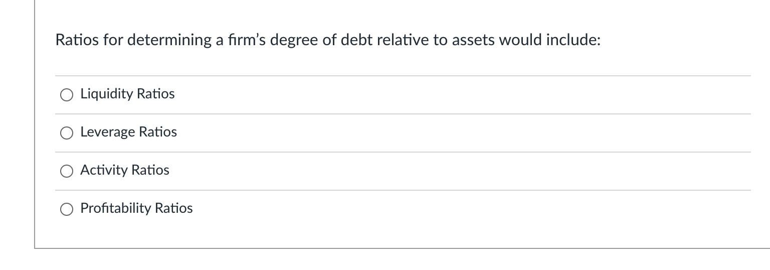 Ratios for determining a firm's degree of debt