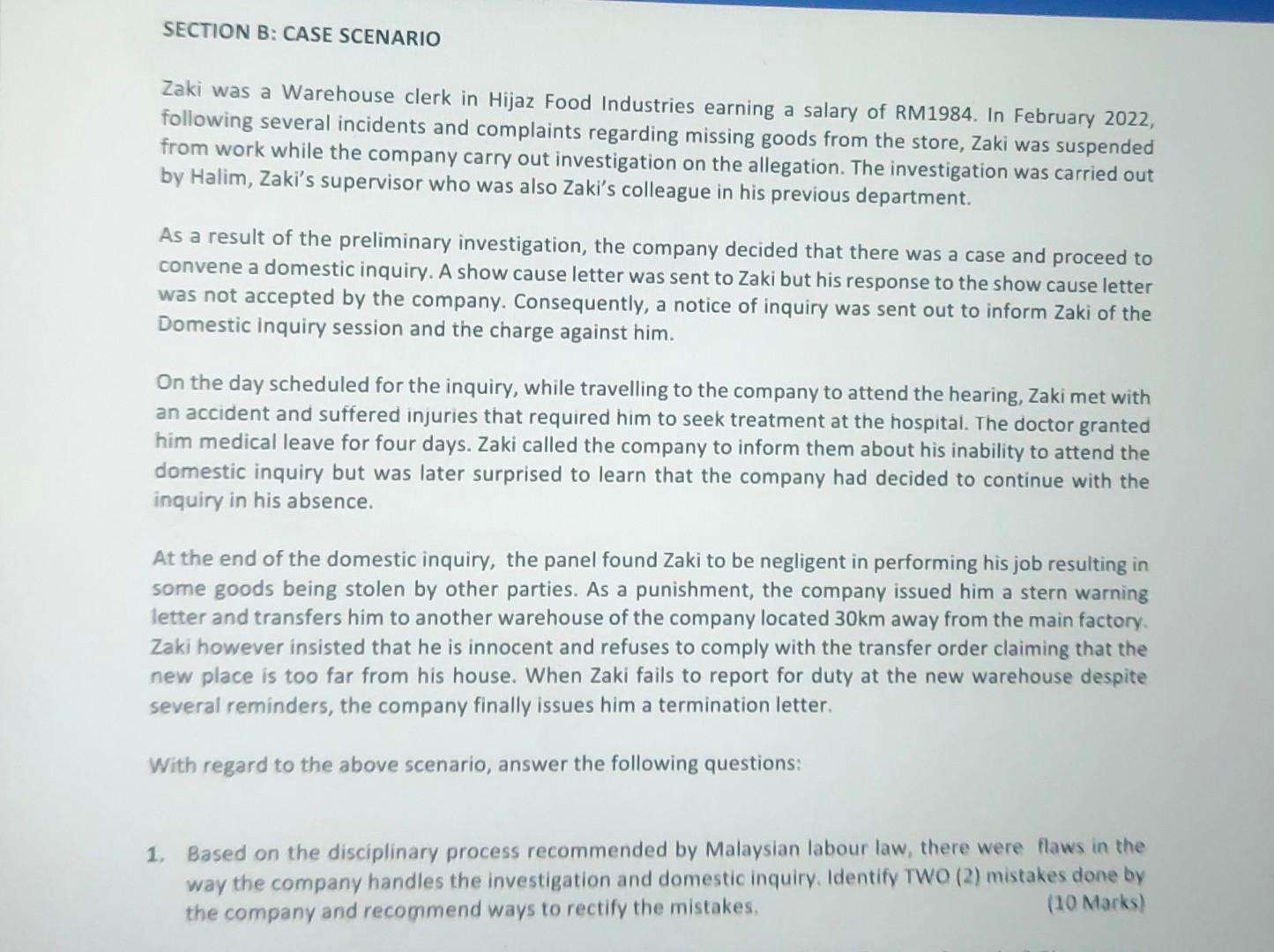 Zaki was a Warehouse clerk in Hijaz Food