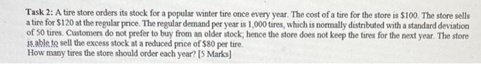 Task 2: A tire store orders its stock for a