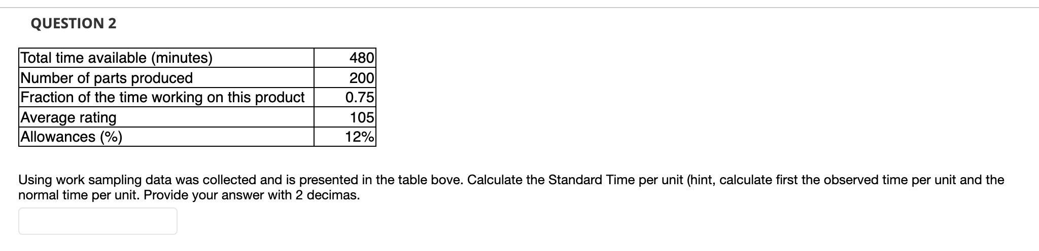 QUESTION 2 Total time available (minutes) Number