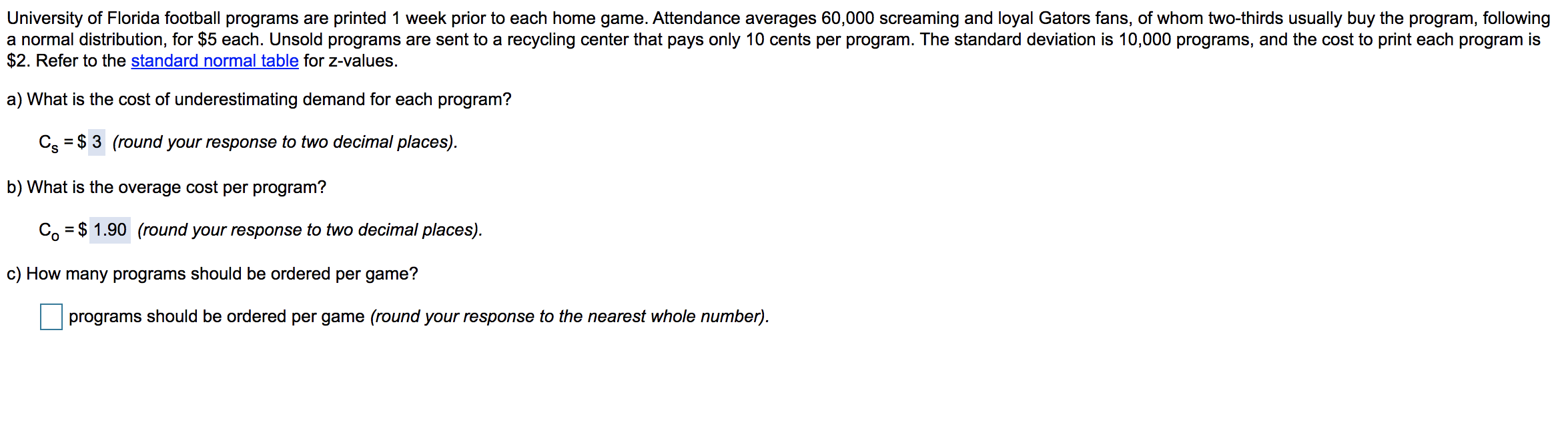 c) How many programs should be ordered per game?