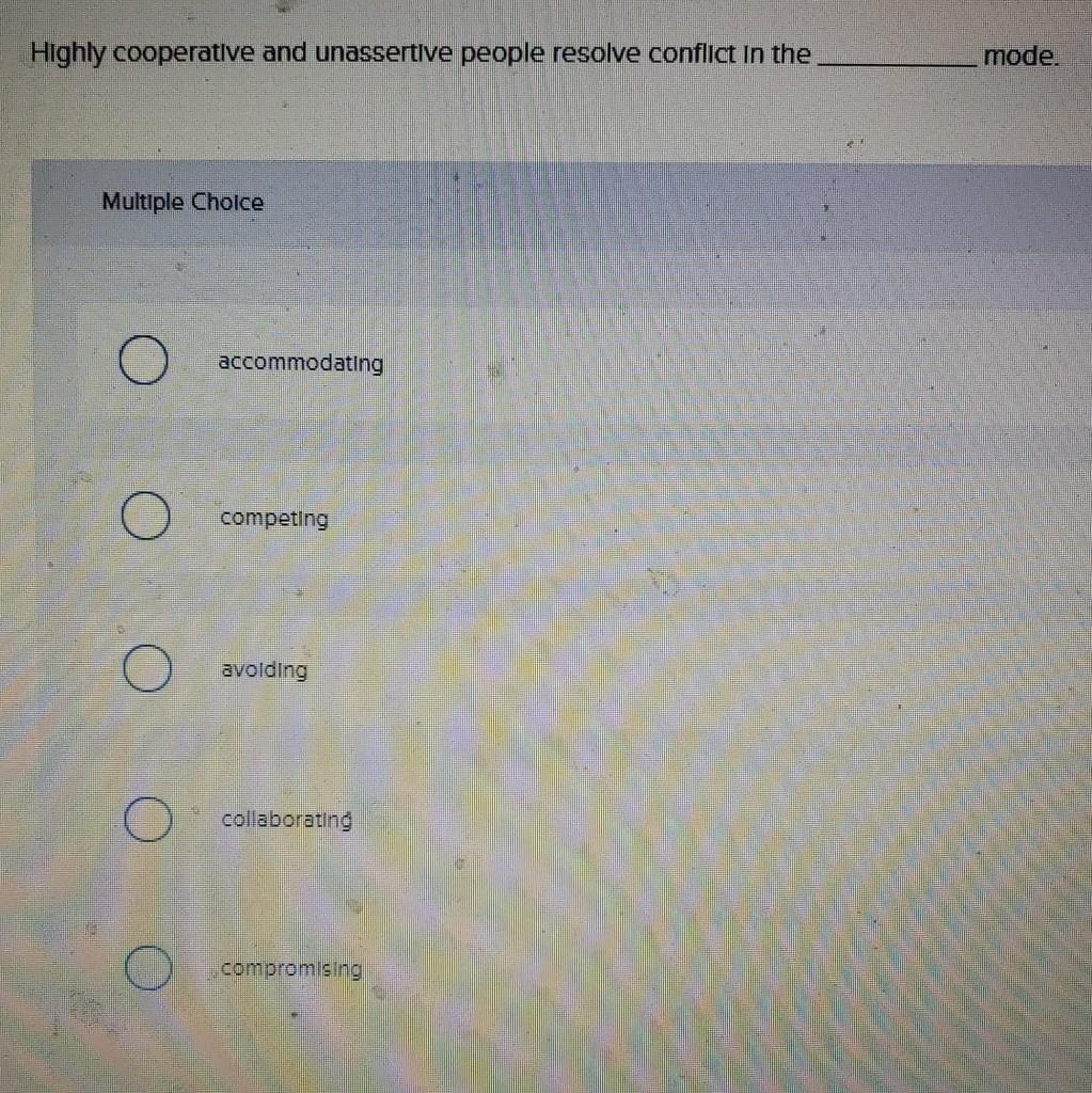 Highly cooperative and unassertive people resolve