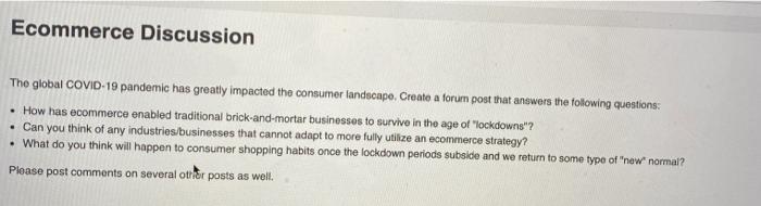 Ecommerce Discussion The global COVID-19 pandemic