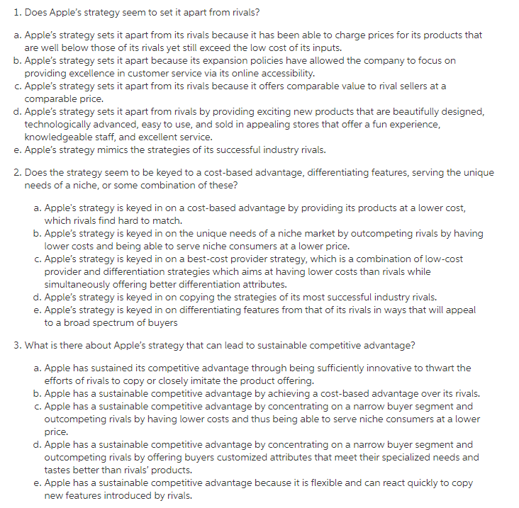 read and answer the 3 questions Apple