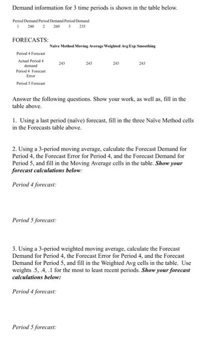 number 1 & 2 Demand information for 3 time