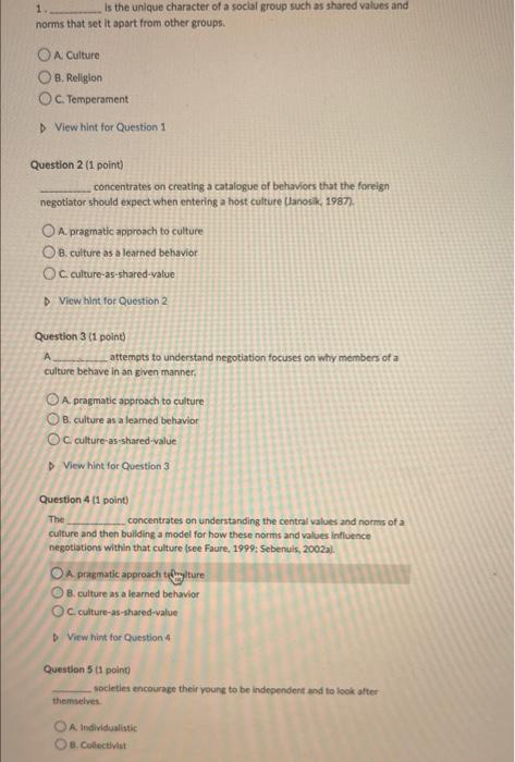 1 is the unique character of a social group such