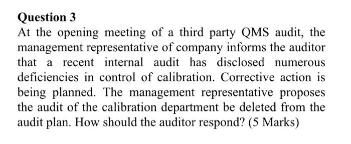 Question 3 At the opening meeting of a third