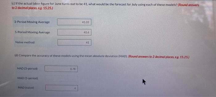 compute MAD (5 period) and MSE (3 period, 5