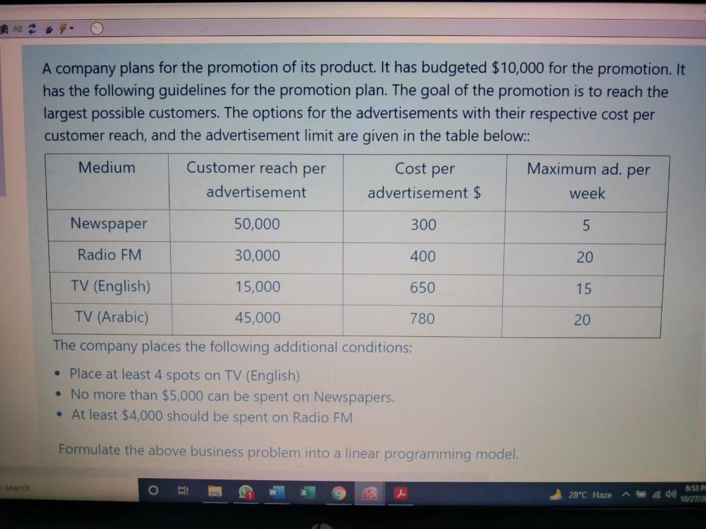 A company plans for the promotion of its product.