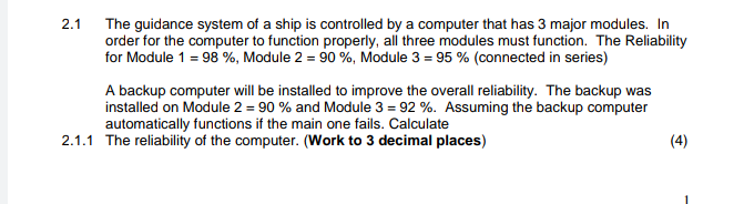 2.1 The guidance system of a ship is controlled