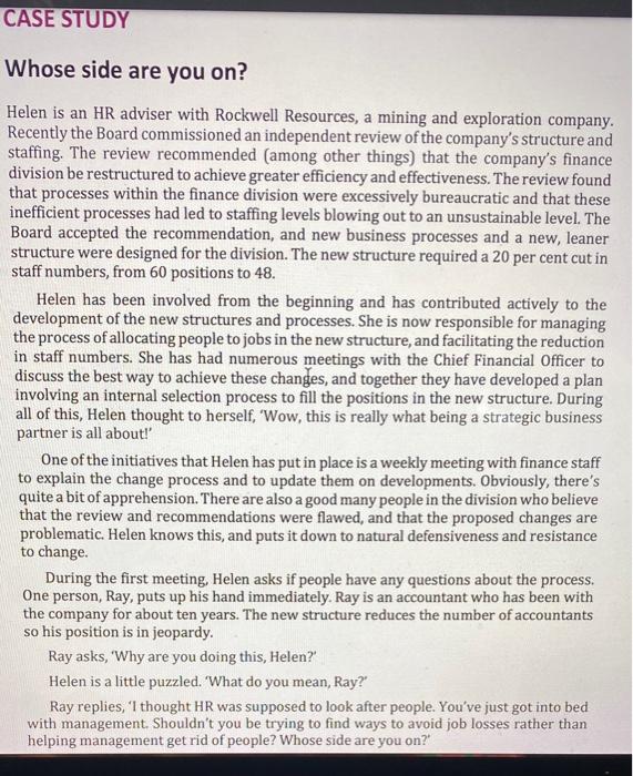 CASE STUDY Whose side are you on? Helen is an HR