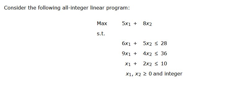 Consider the following all-integer linear