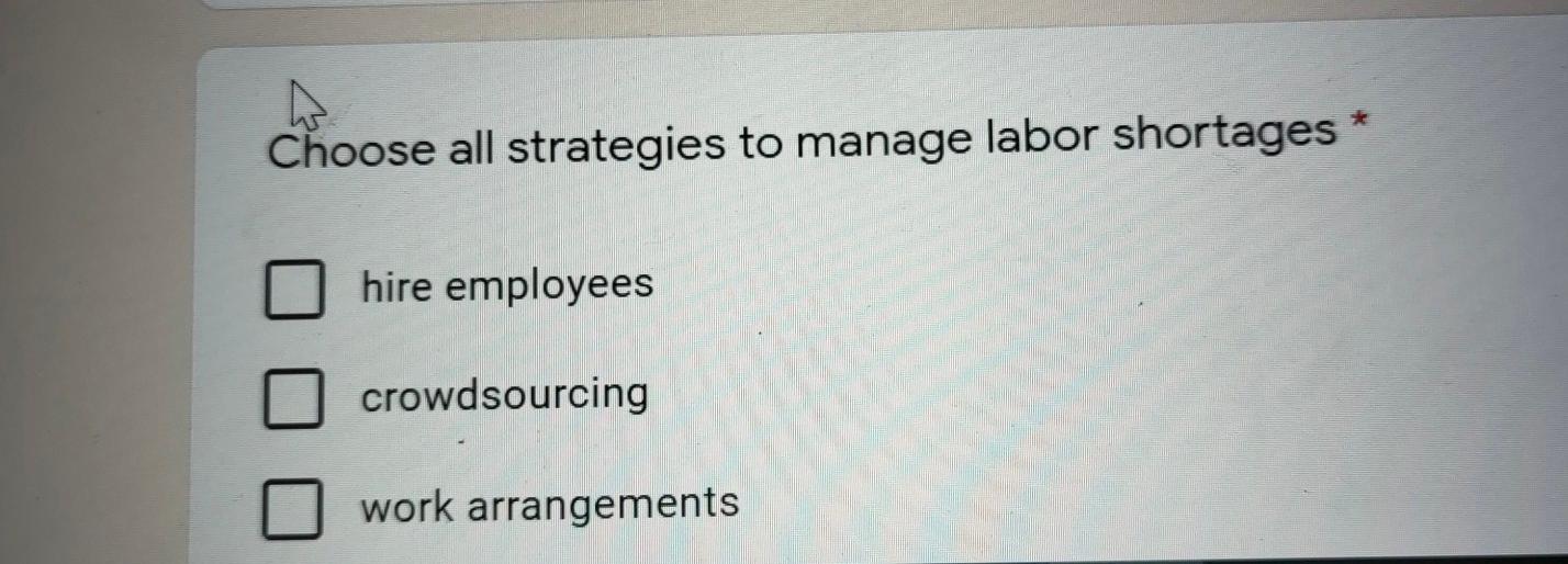 Choose all strategies to manage labor shortages