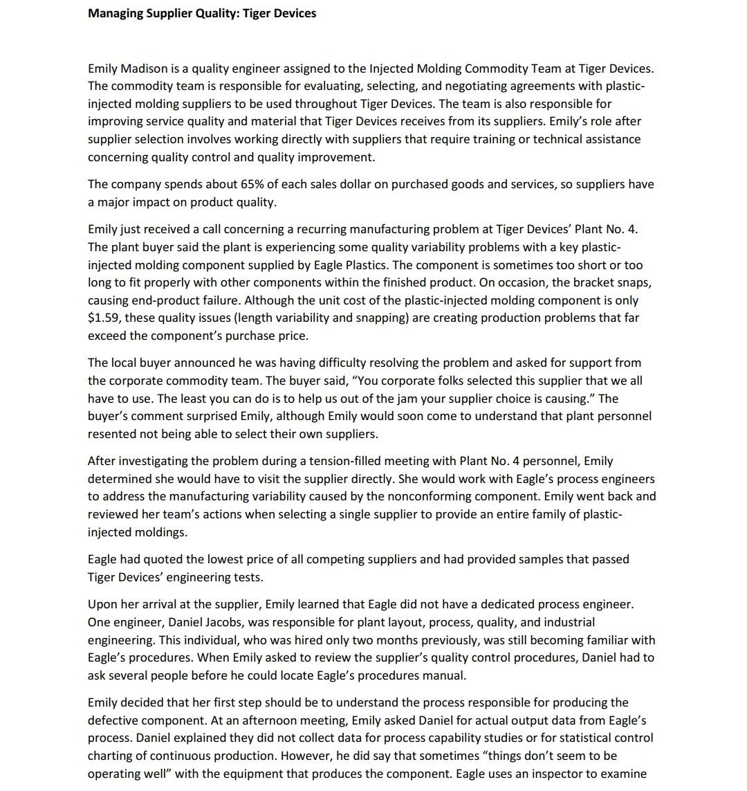 Managing Supplier Quality: Tiger Devices Emily