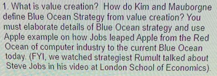 1. What is value creation? How do Kim and