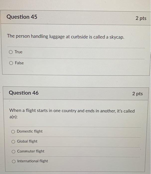 Question 45 2 pts The person handling luggage at