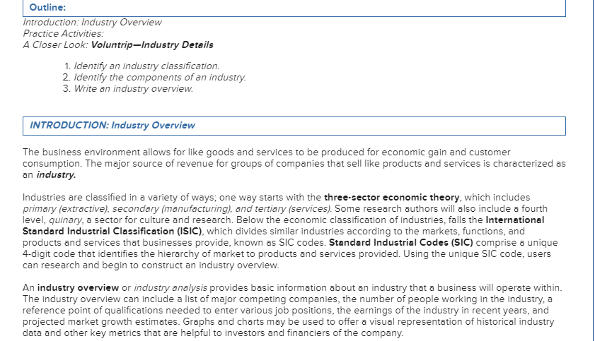 Outline: Introduction: Industry Overview Practice