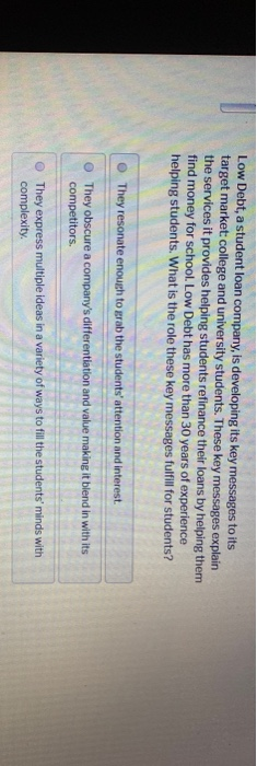 Low Debt, a student loan company, is developing