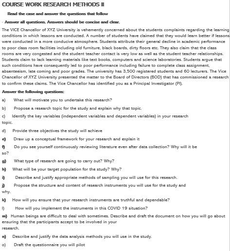 COURSE WORK RESEARCH METHODS II Read the case and