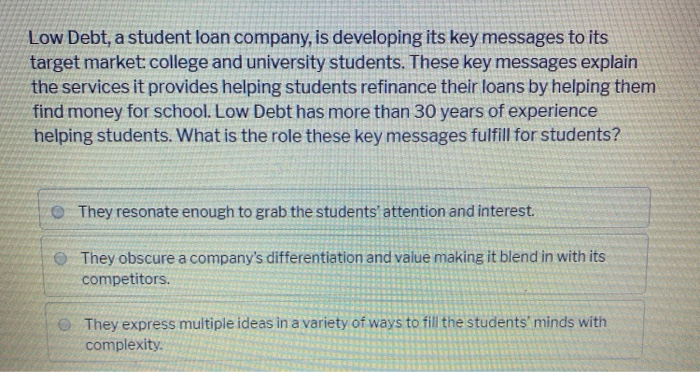 Low Debt, a student loan company, is developing