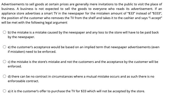 Advertisements to sell goods at certain prices