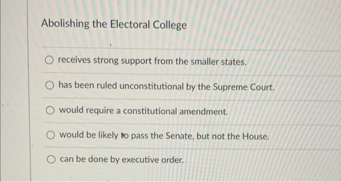 Abolishing the Electoral College O receives