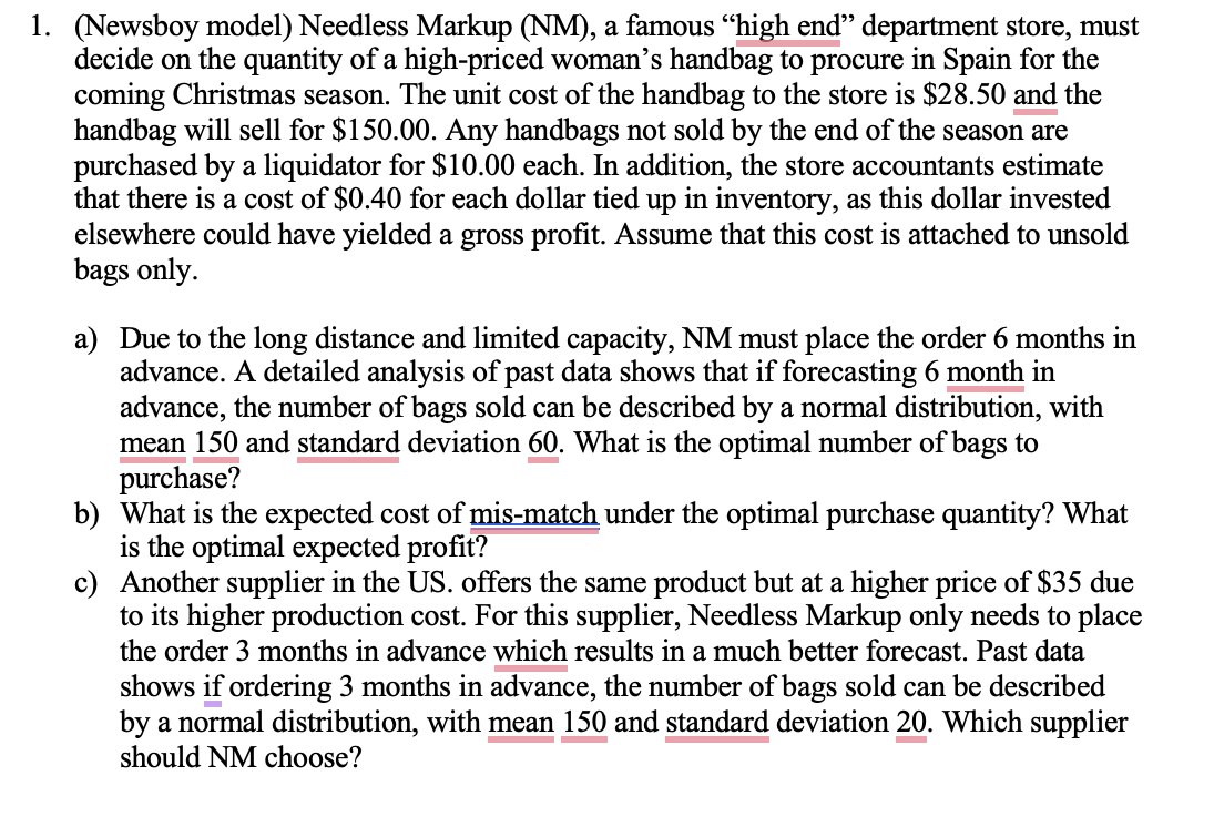 (Newsboy model) Needless Markup (NM), a famous