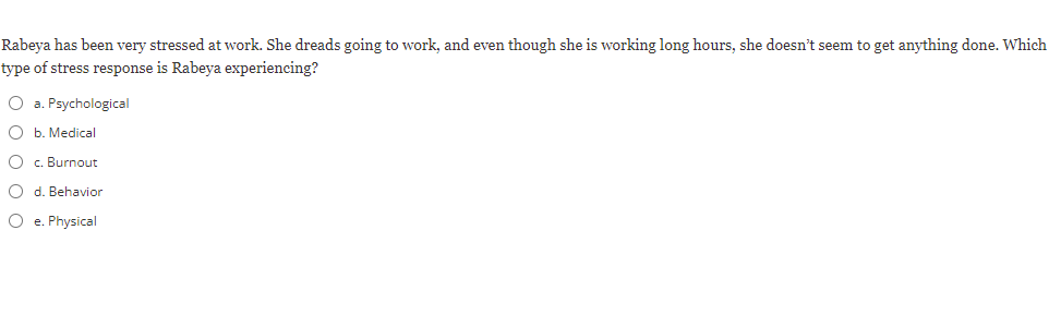 Rabeya has been very stressed at work. She dreads