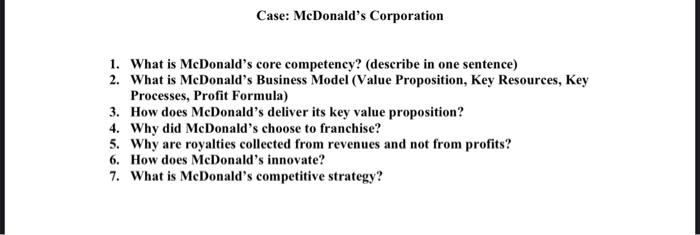 1. What is McDonald's core competency? (describe