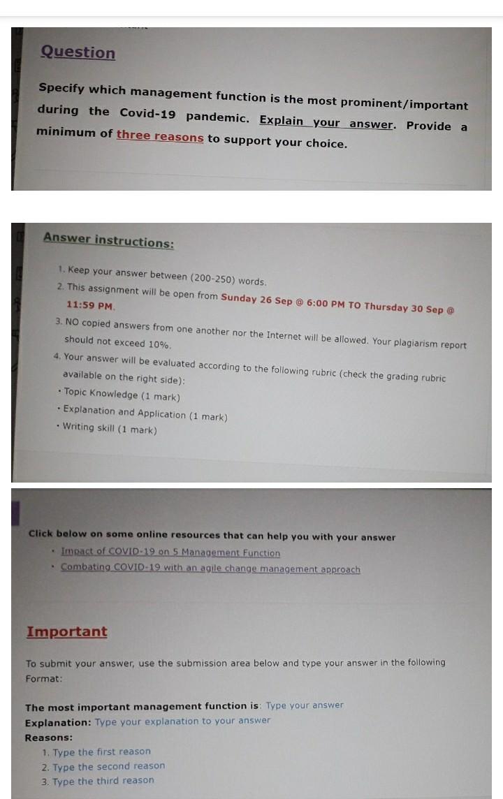 250 word only Question Specify which management