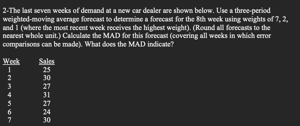 2-The last seven weeks of demand at a new car
