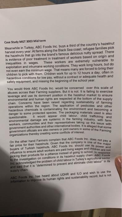 QUESTION 1 12 points Save a. From the case study