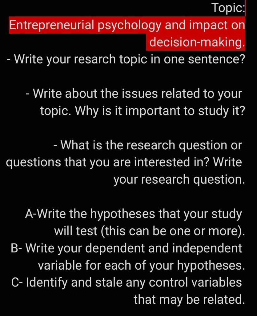 Topic: Entrepreneurial psychology and impact on