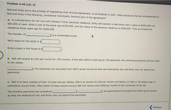Problem 4-45 (LO.4) Nell and Kirby are in the