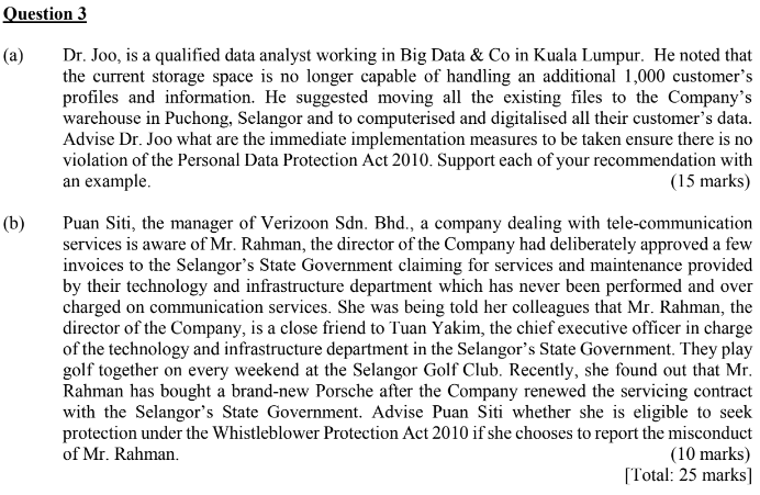 Question 3 (a) Dr. Joo, is a qualified data