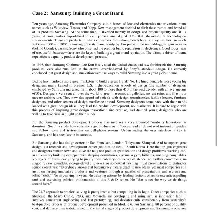 answer 4 question Case 2: Samsung: Building a