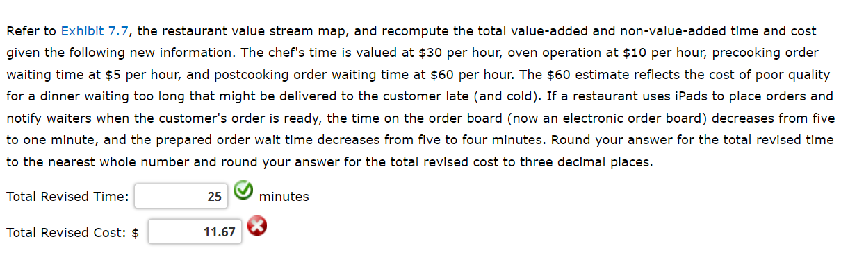 Refer to Exhibit 7.7, the restaurant value stream