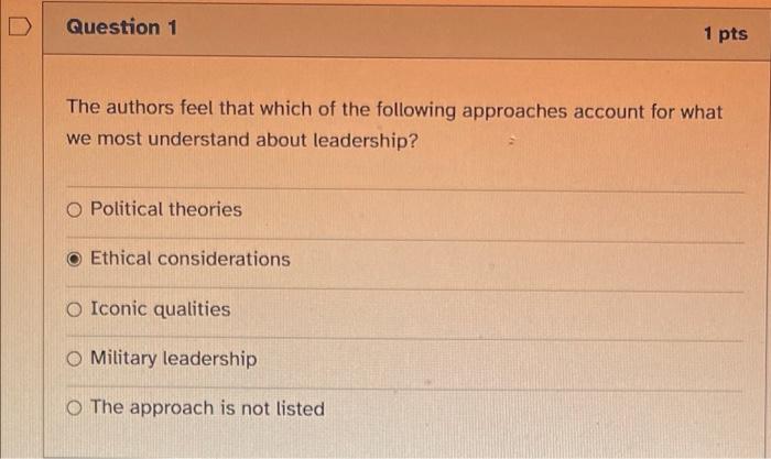 Question 1 1 pts The authors feel that which of