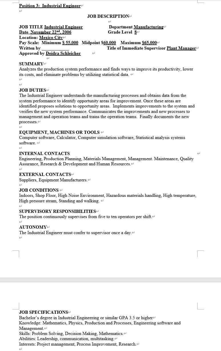 On the following pages are job descriptions for