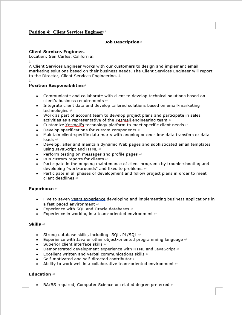 On the following pages are job descriptions for