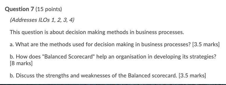 Question 7 (15 points) (Addresses ILOS 1, 2, 3,
