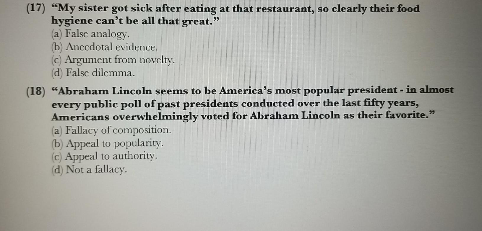 IDENTIFY THE FALLACY IN EACH CASE 17&18 (17) My