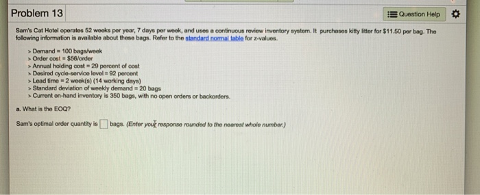 Questions: a. What is the EOQ? What would the