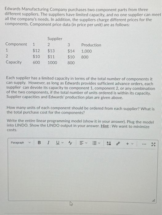 how man units of each component be ordered form