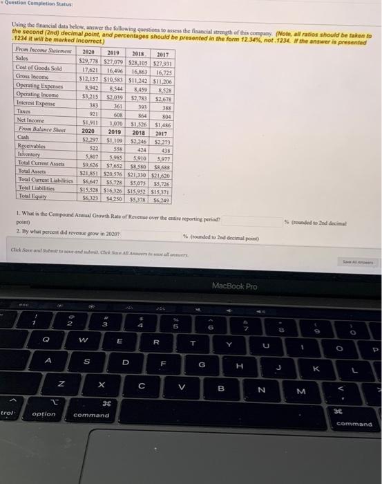 Question completion Status Using the financial