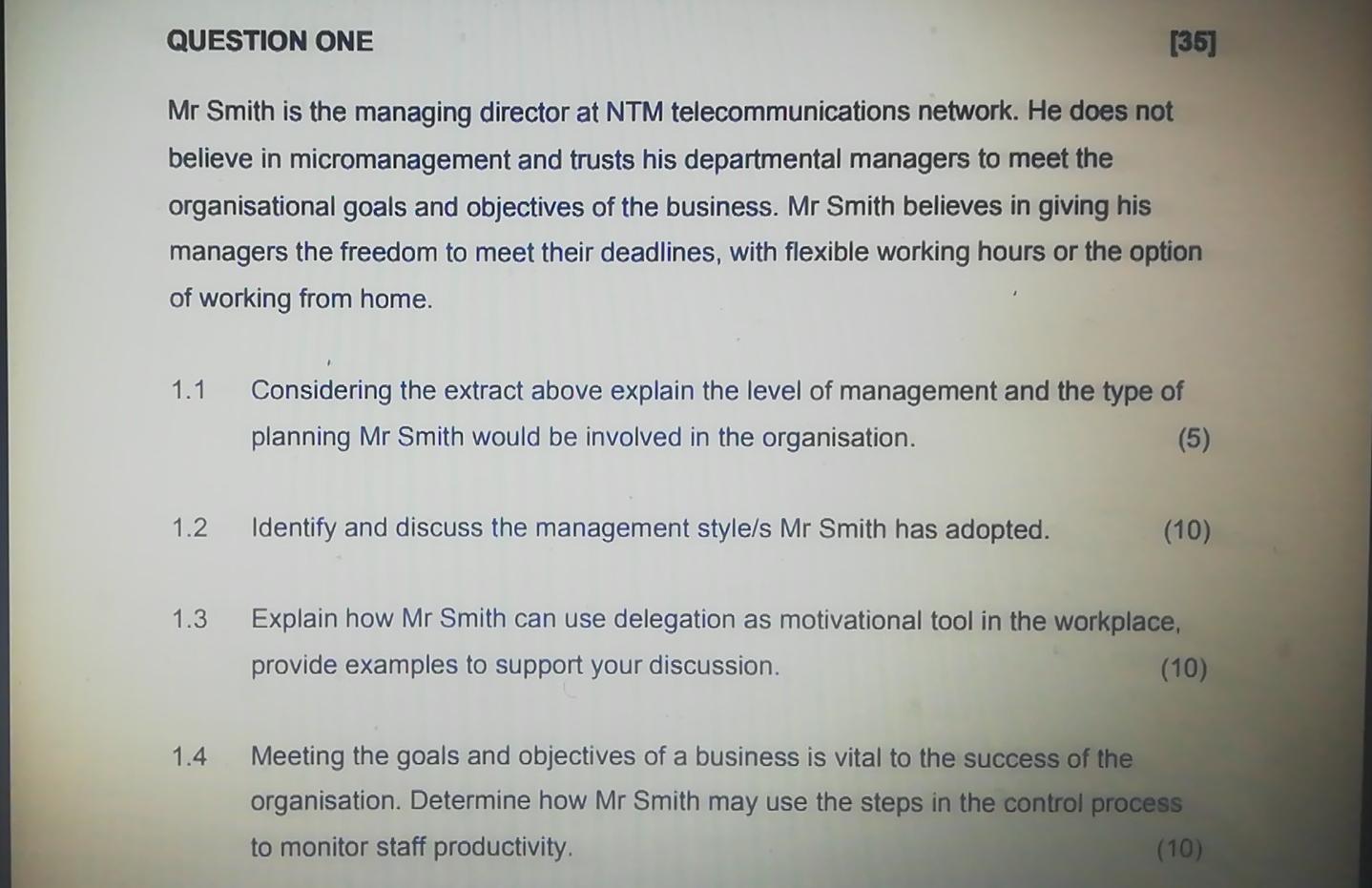 QUESTION ONE [35] Mr Smith is the managing