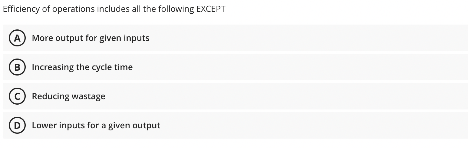 Efficiency of operations includes all the